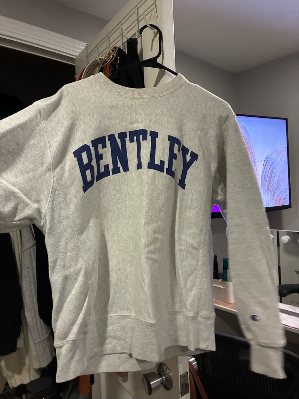 Champion Light Gray Crewneck Sweatshirt with Navy Bentley Logo